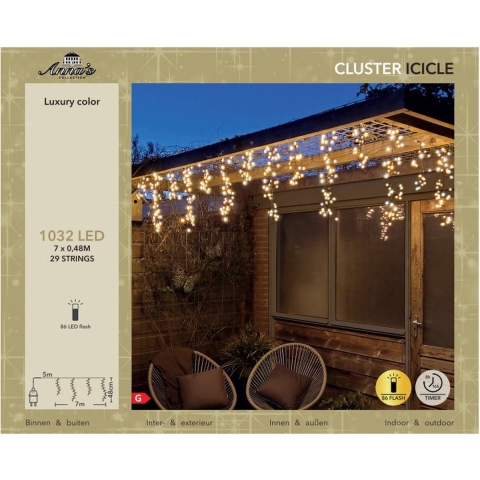 Ijspegelverlichting - 1032 led lampjes - warm wit - 700 cm - timer en dimmer - knipper effect -