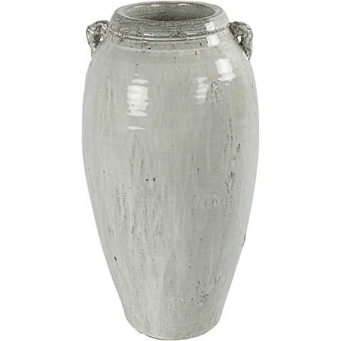 Bloemenvaas Amphore kruik Gayle - wit/groen - keramiek - D23 x H43 cm -