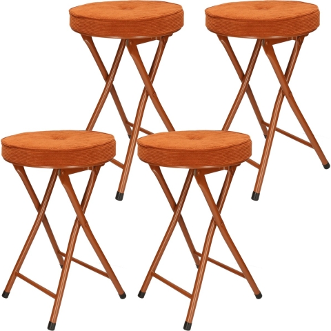 Bijzet krukje/stoel - 4x - Opvouwbaar - bruin Ribcord - D33 x H49 cm -