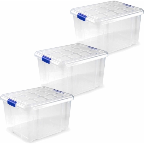 6x stuks opslagboxen/bakken/organizers met deksel 25 liter 42 x 36 x 25 cm transparant -