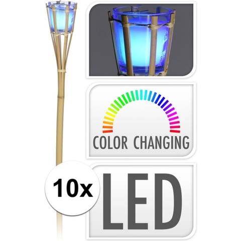 Bamboe tuinfakkels - 10x - citronella - met LED verlichting - 76 cm -