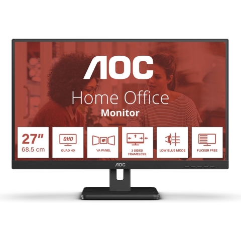 AOC Essential-line Q27E3UAM LED-monitor Energielabel F (A - G) 68.6 cm (27 inch) 2560 x 1440 Pixel 16:9 4 ms HDMI, DisplayPort, USB, Audio-Line-out VA LED