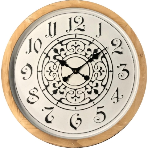Haes Deco Grote Retro Vintage Wandklok - Wijzerplaat met elegante Cijfers - van Hout en Metaal - formaat diameter 64 cm, dikte 8 cm
