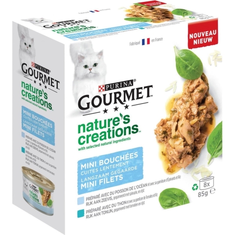 Gourmet Nature&apos;s Creations Mini Filets met zeevis natvoer kat (8x 85 g) 6 trays (48 x 85 g)