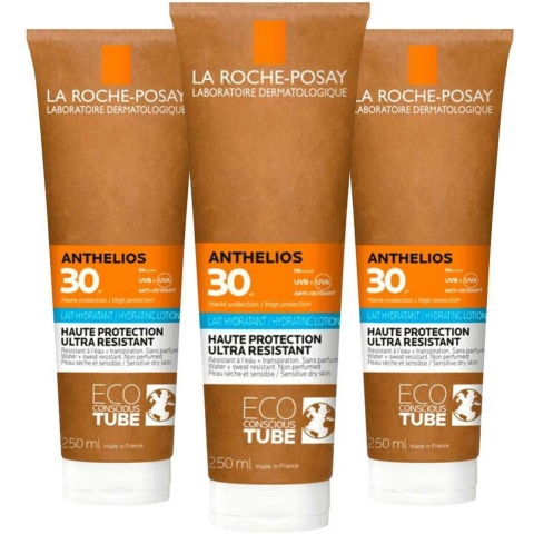 3x La Roche Posay Anthelios Melk SPF 30 Ecologische Tube 250 ml