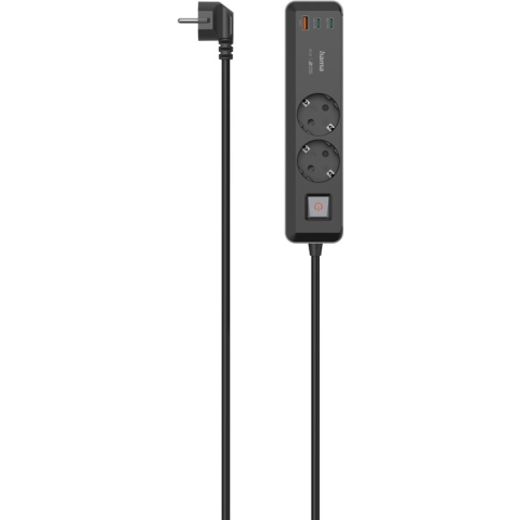 Hama Stekkerdoos 2-voudig USB-C/A 65W PD Schakelaar 1,4 M Zwart/grijs