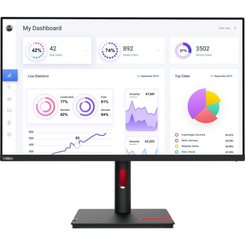 Lenovo ThinkVision T32p-30 LED-monitor Energielabel F (A - G) 80 cm (31.5 inch) 3840 x 2160 Pixel 16:9 4 ms DisplayPort, Audio-Line-out, HDMI, USB-C, USB 3.2