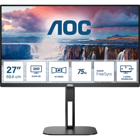 AOC Value-Line Q27V5N/BK LED-monitor Energielabel F (A - G) 68.6 cm (27 inch) 2560 x 1440 Pixel 16:9 4 ms HDMI, DisplayPort, Audio-Line-out VA LED