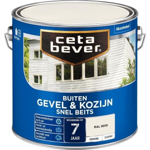 Cetabever Gevel Hout Snel Beits Dekkend - Zuiver Wit - 2,5L