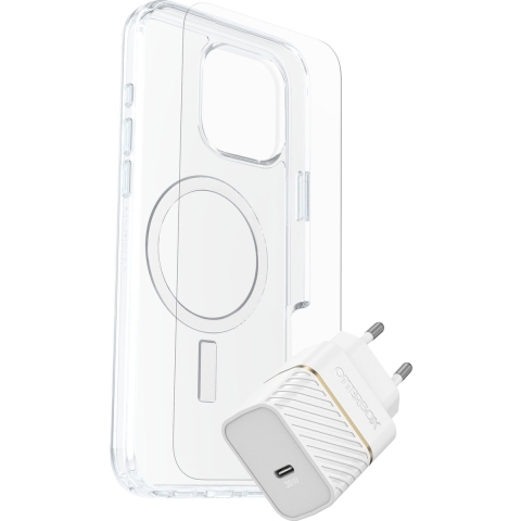 Otterbox Protection + Power KIT EU Set (hoesje + beschermglas + lader) Apple iPhone 16 Pro Max Transparant, Wit MagSafe compatible