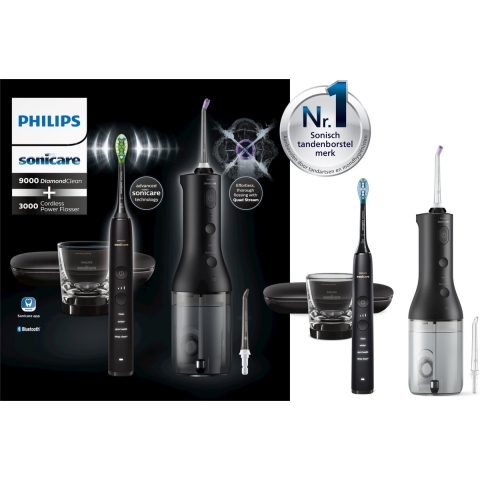Philips Sonicare Diamondclean 9000 Series + Cordless Power Flosser 3000 Hx3886/43 Elektrische Tandenborstel Zwart