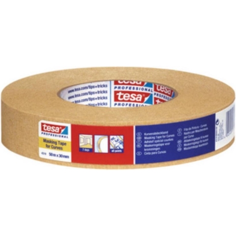 Tesa Afplakband | sterk gecrêpt | lichtbruin | lengte 50 m | breedte 19 mm | wiel | 16 stuks - 04319-00006-00 04319-00006-00