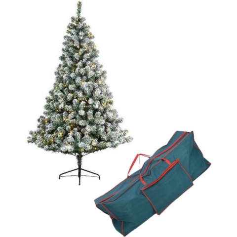 Kunst kerstboom Imperial pine met sneeuw en verlichting 150 cm inclusief opbergzak -