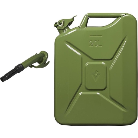 Metalen jerrycan legergroen voor brandstof 20 liter incl. schenktuit -