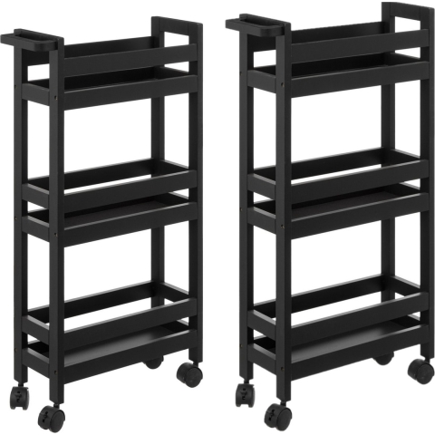 Set van 2x keukentrolley 3-laags - zwart - D15 x B40 x H75 cm -