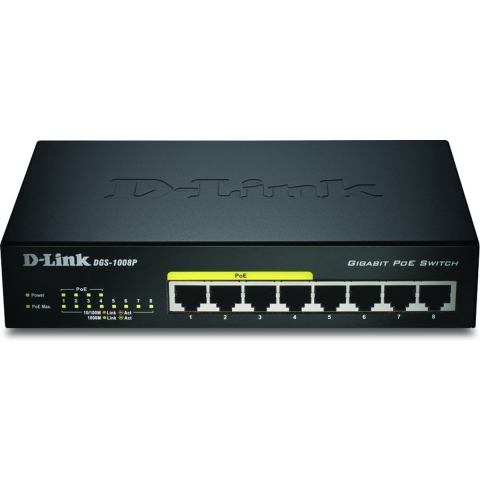 D-Link DGS-1008P Netwerk switch 8 poorten 1 GBit/s PoE-functie