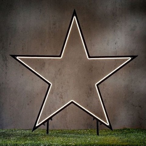 Garden d light neon tuinsteker ster zwart klassiek wit connectable IP44 8FC timer l90xh102cm - Luca