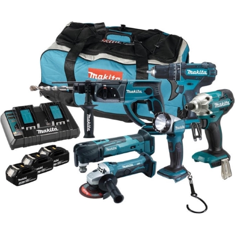 Makita DLX6100PX1 Comboset 18v - DHP452 - DHR202 - DTM51 - DTD156 - DGA452 | 3x 3.0Ah accu
