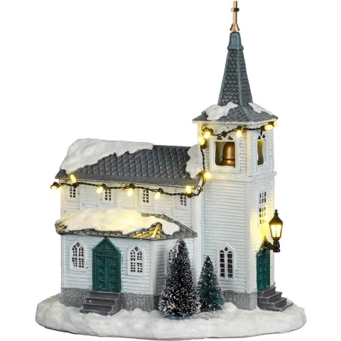 Wooden church battery operated l20xb14xh22,5cm - Luville