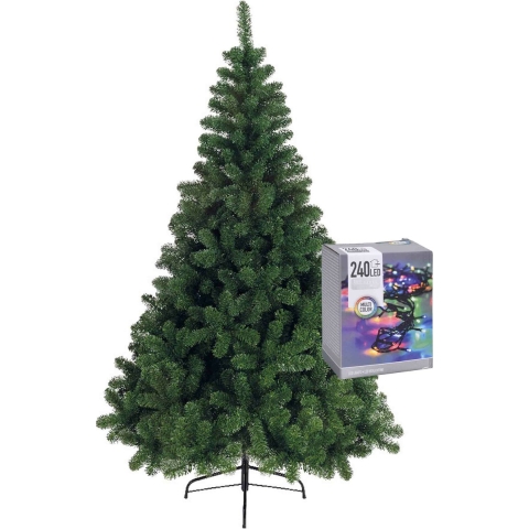 Kerstboom 180 cm incl. kerstverlichting lichtsnoer gekleurd -