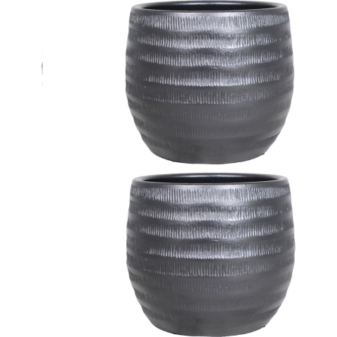 2x stuks bloempot mat zwart keramiek voor kamerplant H31 x D34 cm -