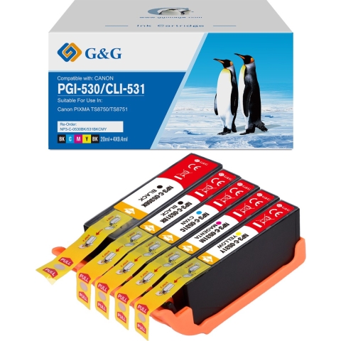 G&G Inktcartridge vervangt Canon PGI-530, Canon CLI-531 Compatibel Zwart, Cyaan, Magenta, Geel NP3-C-0530BK(PG)/531BKCMY