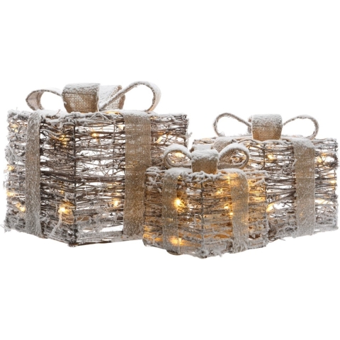 LED kadodoos 3 sneeuw op batterij warm wit - Lumineo