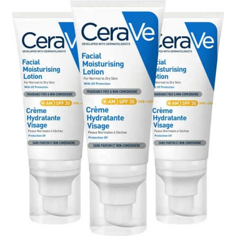 3x CeraVe Hydraterende Gezichtscrème SPF 30 52 ml