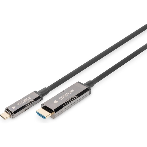 Digitus AK-330150-150-S HDMI-kabel HDMI / USB-C Aansluitkabel HDMI-A-stekker, USB-C stekker 15 m Zwart 4K UHD, Aluminium-stekker, Flexibel, Afscherming