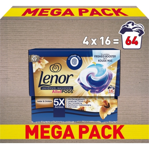 4x Lenor Wasmiddel All-in-1 Pods Gouden Orchidee 16 stuks