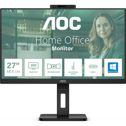AOC QPro-Line 27P3QW LED-monitor Energielabel E (A - G) 68.6 cm (27 inch) 2560 x 1440 Pixel 16:9 4 ms HDMI, DisplayPort, USB 3.1, USB-B, Audio-Line-out IPS LED
