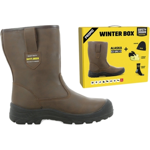 Safety Jogger Winterbox | Alaska veiligheidslaars + sokken + handschoenen + muts | Bruin | Maat 45 - SI9805450