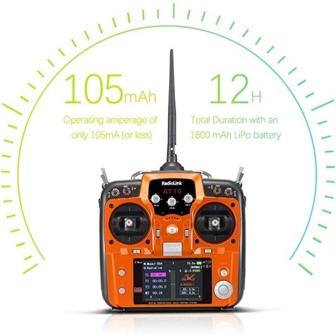 Radiolink T10II 10/12-Kanaals zender (Mode 1) met R12DS ontvanger & Telemetrie module