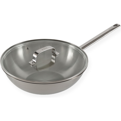 ELLE Gourmet Moderne Wokpan met Deksel - Ø 28 cm - Zonder anti-aanbaklaag - RVS