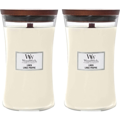 2x WoodWick Geurkaars Large Linen 611 gr