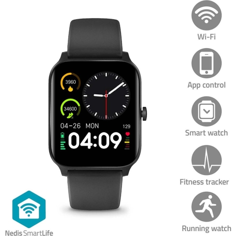 Nedis SmartLife-horloge | LCD | IP68 | Maximale gebruiksduur: 14400 min | Android™ / IOS | Zwart - BTSW30BK