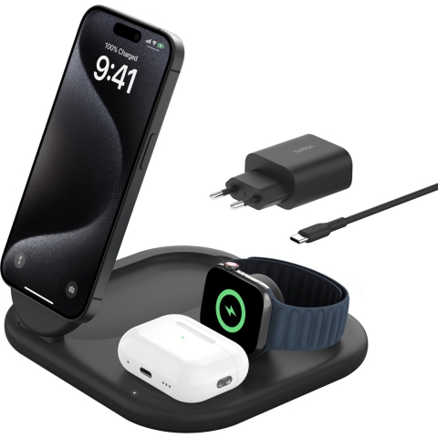 Belkin Boost Charge Qi2 15w Magnetic Stand 3-in-1 Draadloze Oplader