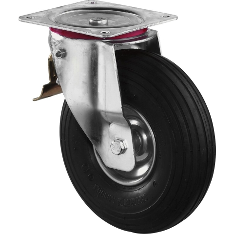 BS Rollen Wiel met luchtband | wiel-d. 260 mm draagvermogen 200 kg | met schroefplaat zwenkwiel | luchtbanden zwart | 1 stuk - L420.C90.260