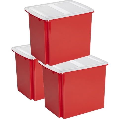 Sunware - Set van 3x opslagbox kunststof 45 liter rood 45 x 36 x 36 cm met deksel -