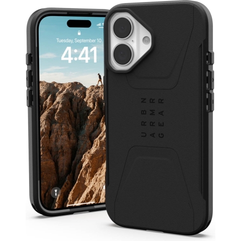 Urban Armor Gear Civilian MagSafe Case Backcover Apple iPhone 16 Zwart MagSafe compatible