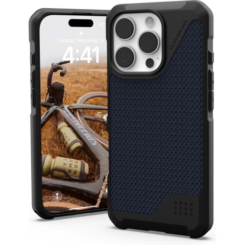 Urban Armor Gear Metropolis LT MagSafe Case Backcover Apple iPhone 16 Pro Kevlar, Blauw MagSafe compatible