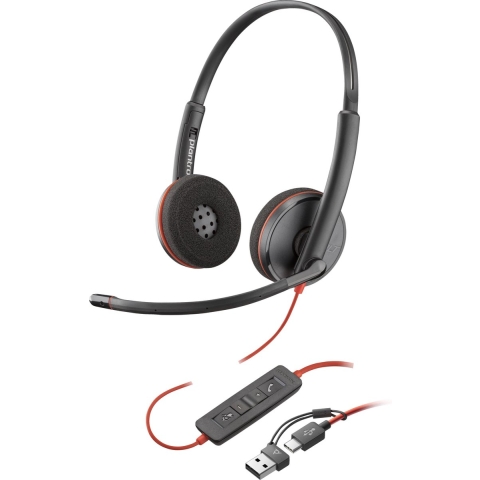 HP Poly Blackwire C3220 Over Ear headset Computer Kabel Stereo Zwart Headset, Volumeregeling, Microfoon uitschakelbaar (mute)