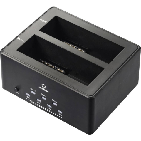 Renkforce RF-5576398 USB 3.2 Gen 1 (USB 3.0) SATA 2 poorten Harde schijf-dockingstation 2.5 inch, 3.5 inch Met clone-functie, Met wis-functie