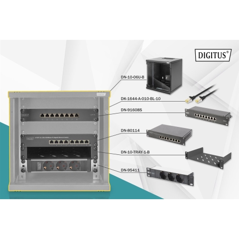 Digitus DN-10-SET-1-B 10inch-patchkast 6 HE Zwart (RAL 9005), Zwart