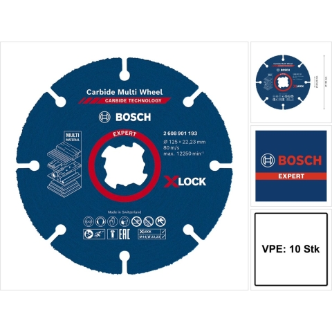 Bosch Accessoires Expert Carbide Multi Wheel X-LOCK doorslijpschijf 125 mm, 1 mm, 22,23 mm 10-delig - 1 stuk(s) - 2608901195