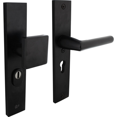 Intersteel Veiligheidsbeslag SKG3 profielcilindergat 55mm aluminium zwart rechthoekig geveerd greep/kruk voordeurbeslag met kerntrekbeveiliging