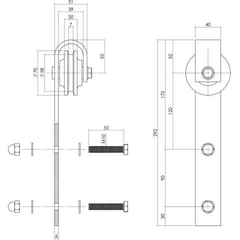 Intersteel Set van 2 hangrollen Basic 290 mm rvs geborsteld