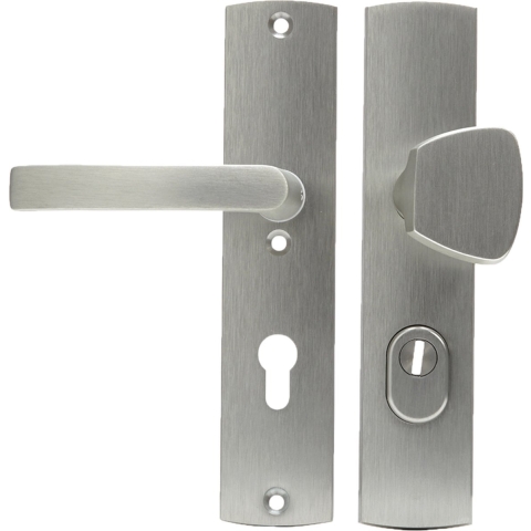 Veiligheidsbeslag Curve Plus S-knop+kruk Blok PC72 anti-kerntre/omkeerbaar/242x52x13/alu. gesl. Inox/SKG3
