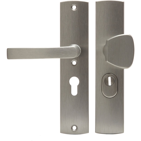Veiligheidsbeslag Curve Plus S-knop+kruk Blok PC55 anti-kerntrek/omkeerbaar/242x52x13/alu. gesl. Inox/SKG3