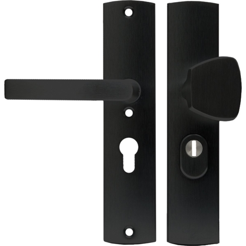 Veiligheidsbeslag Curve Plus S-knop+kruk Blok PC55 anti-kerntre/omkeerbaar/242x52x13/alu. gesl. F8/SKG3